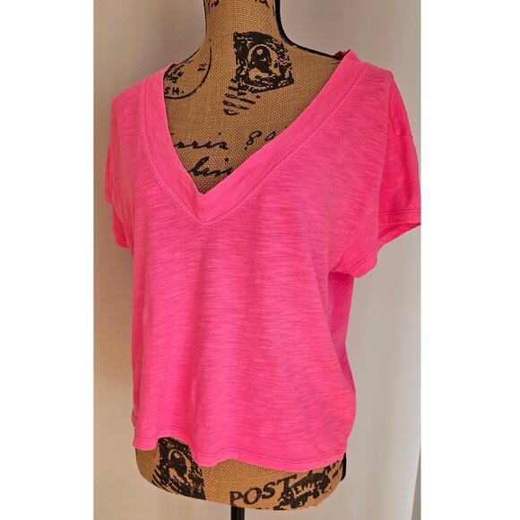 Pilcro Crop V Neck Short Sleeve Pop of Color T Shirt, 100% Cotton Womens Sz M - Picture 2 of 8